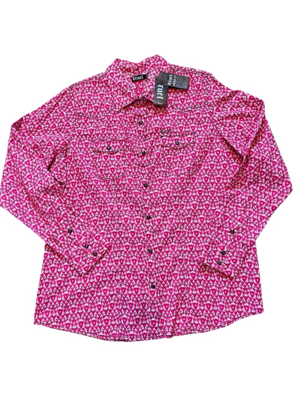 Cruel Arena Fit Long Sleeve Pink Pattern Snap closure‎ Western wear Shirt